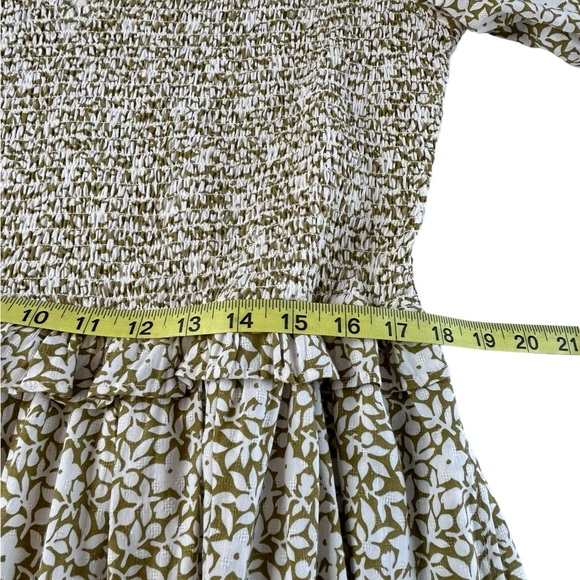 Universal Threads Smocked Floral Maxi dress Sz L Olive Green Puff sleeves EUC - Picture 8 of 9